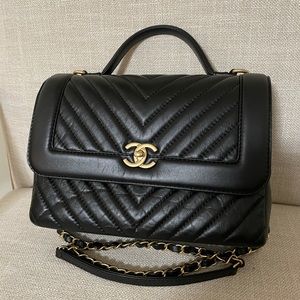 Authentic new Chanel chevron top handle flap bag
